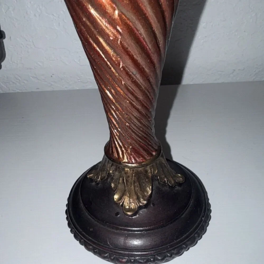Swirl Pattern Traditional Candle Holder Bronze Gold Antique Finish Metal Resin